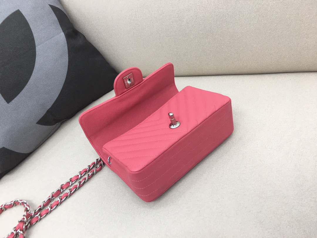 Small Classic Flap Caviar Bag A01116 Rose Red/Silver